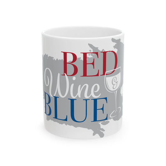 Bed Wine Blue Ceramic White Coffee Mug (11oz, 15oz) - For Wine Lovers